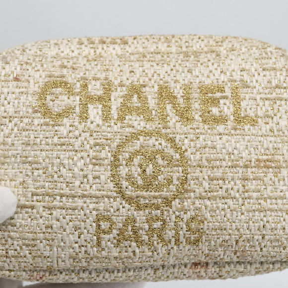 CHANEL Pouch Tweed Ivory Gold CC Auth LNZ410V