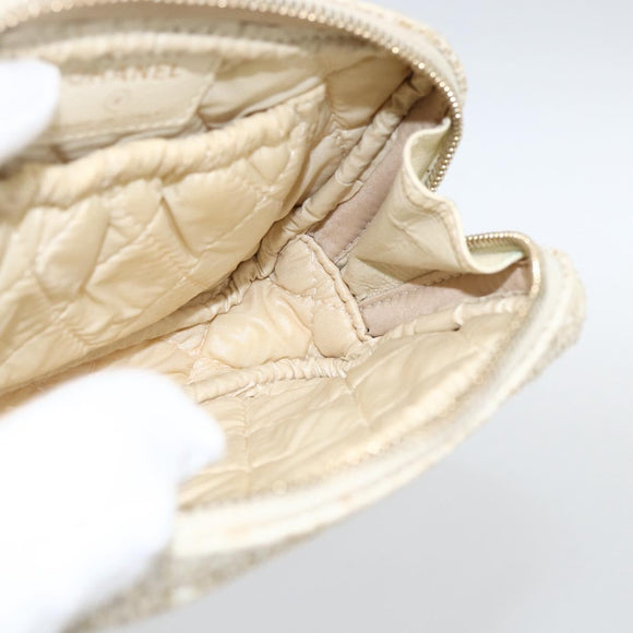 CHANEL Pouch Tweed Ivory Gold CC Auth LNZ410V
