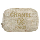 CHANEL Pouch Tweed Ivory Gold CC Auth LNZ410V-2