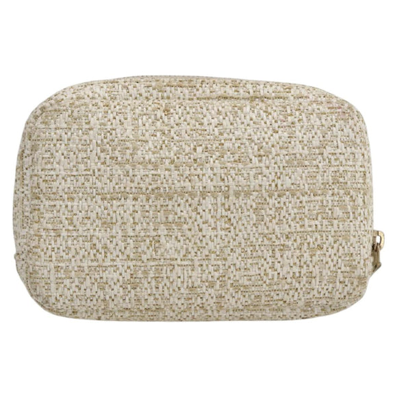 CHANEL Pouch Tweed Ivory Gold CC Auth LNZ410V