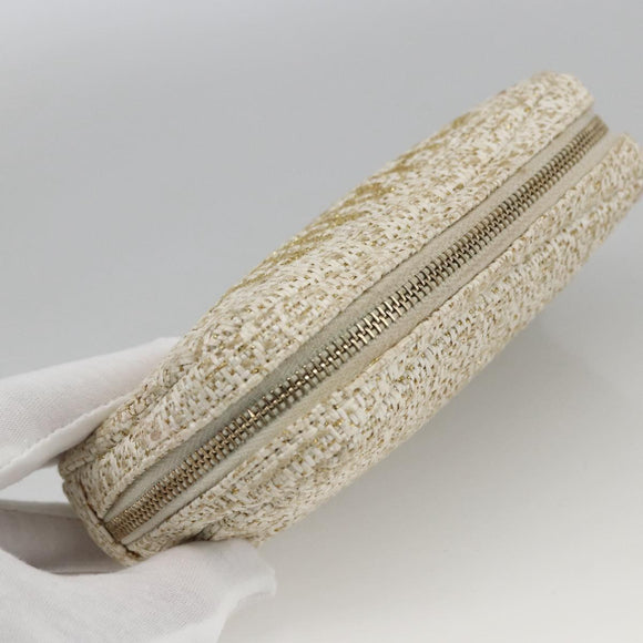 CHANEL Pouch Tweed Ivory Gold CC Auth LNZ410V