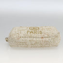 CHANEL Pouch Tweed Ivory Gold CC Auth LNZ410V-7