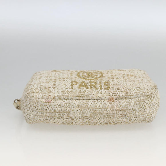 CHANEL Pouch Tweed Ivory Gold CC Auth LNZ410V