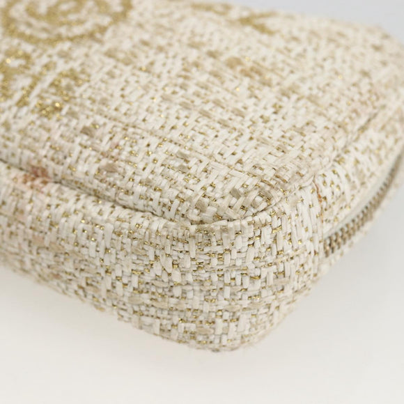 CHANEL Pouch Tweed Ivory Gold CC Auth LNZ410V