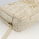 CHANEL Pouch Tweed Ivory Gold CC Auth LNZ410V-9