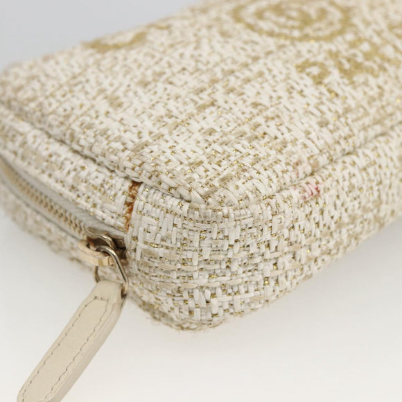 CHANEL Pouch Tweed Ivory Gold CC Auth LNZ410V