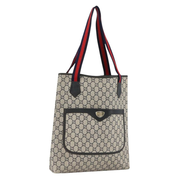 GUCCI GG Plus Supreme Sherry Line Tote Bag PVC Navy Gold Auth LNZ421