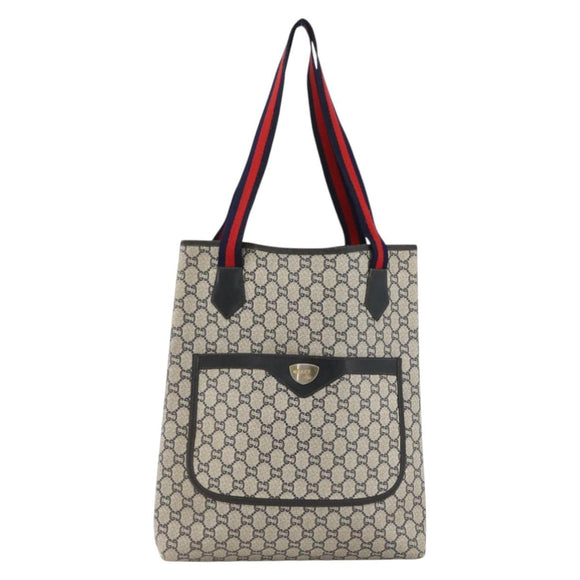 GUCCI GG Plus Supreme Sherry Line Tote Bag PVC Navy Gold Auth LNZ421