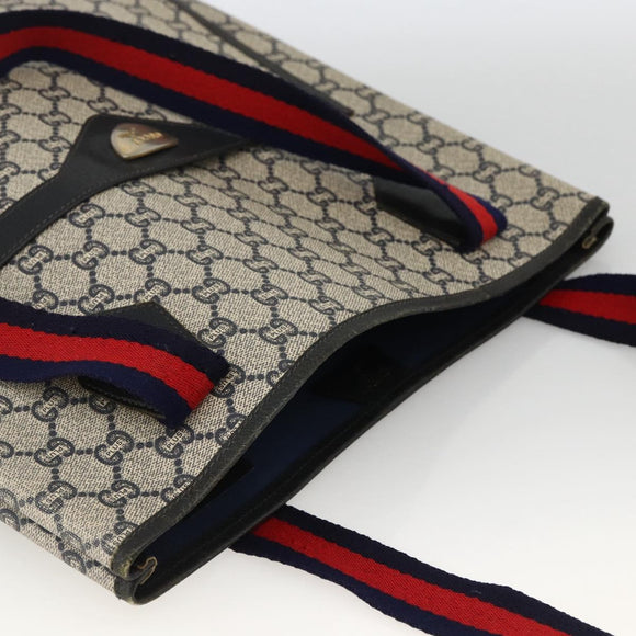 GUCCI GG Plus Supreme Sherry Line Tote Bag PVC Navy Gold Auth LNZ421