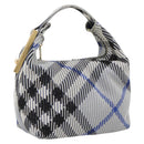 BURBERRY Nova Check Hand Bag Canvas Light Blue Gold Auth LNZ422SAM-1