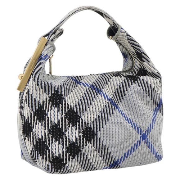 BURBERRY Nova Check Hand Bag Canvas Light Blue Gold Auth LNZ422SAM