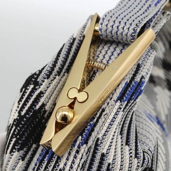 BURBERRY Nova Check Hand Bag Canvas Light Blue Gold Auth LNZ422SAM