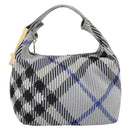 BURBERRY Nova Check Hand Bag Canvas Light Blue Gold Auth LNZ422SAM-13