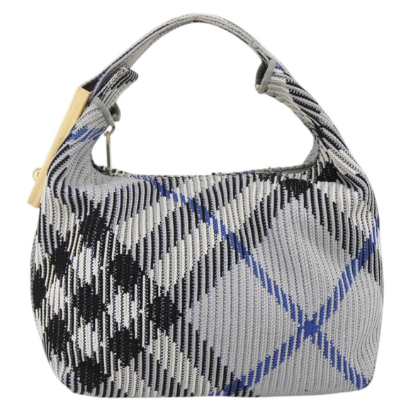 BURBERRY Nova Check Hand Bag Canvas Light Blue Gold Auth LNZ422SAM
