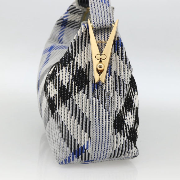 BURBERRY Nova Check Hand Bag Canvas Light Blue Gold Auth LNZ422SAM