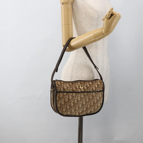 Christian Dior Trotter Canvas Shoulder Bag Beige Gold Auth LNZ423