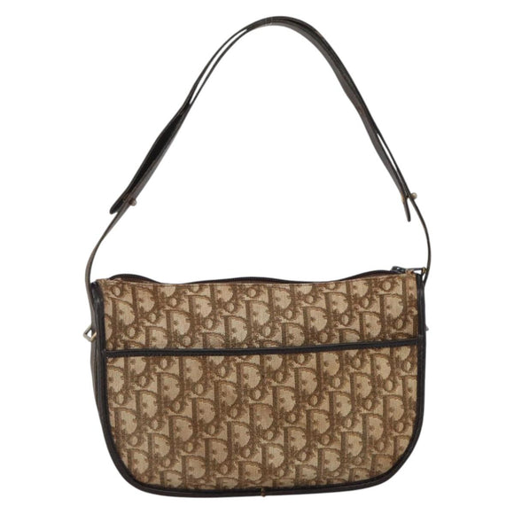 Christian Dior Trotter Canvas Shoulder Bag Beige Gold Auth LNZ423