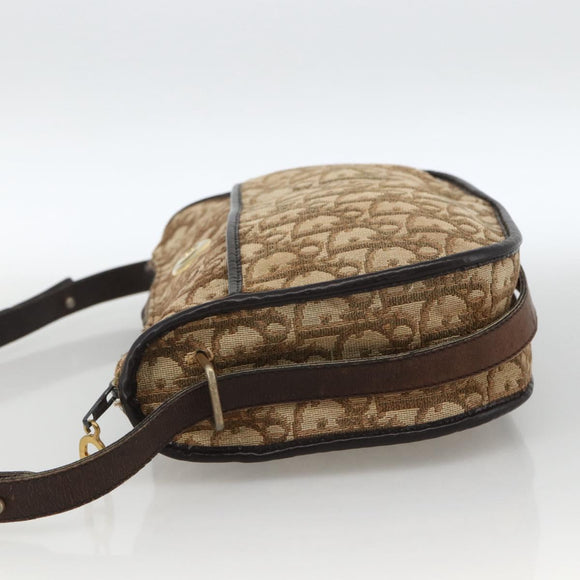 Christian Dior Trotter Canvas Shoulder Bag Beige Gold Auth LNZ423
