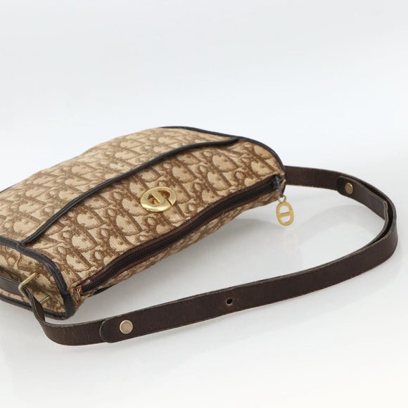 Christian Dior Trotter Canvas Shoulder Bag Beige Gold Auth LNZ423