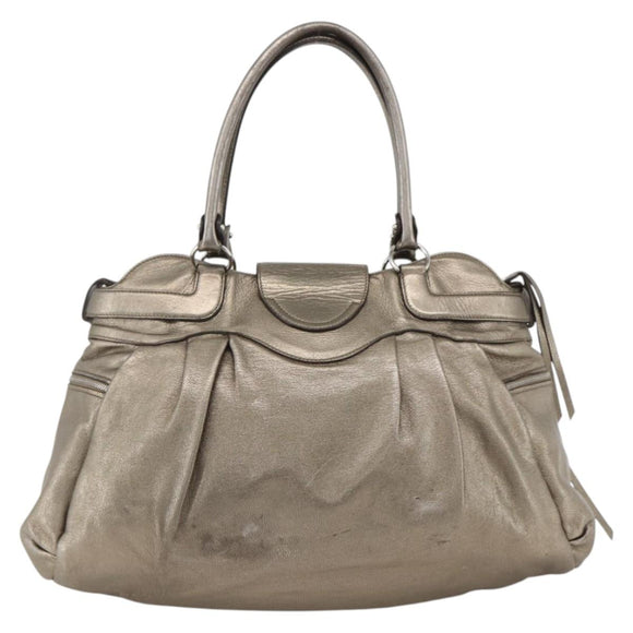 Salvatore Ferragamo Gancini Hand Bag Leather White Silver Auth LNZ426
