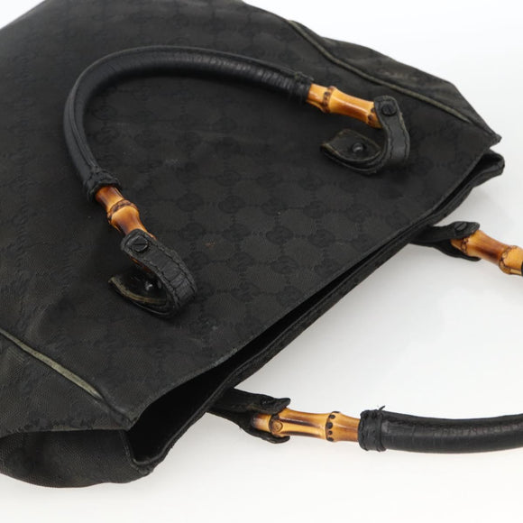 GUCCI Bamboo GG Canvas Hand Bag Black 112530 Auth LNZ427