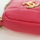 CHANEL Choco Bar Chain Shoulder Pouch Lamb Skin Pink Gold CC Auth LNZ440SAM-15