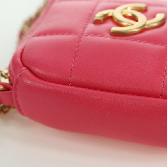 CHANEL Choco Bar Chain Shoulder Pouch Lamb Skin Pink Gold CC Auth LNZ440SAM