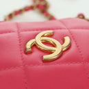 CHANEL Choco Bar Chain Shoulder Pouch Lamb Skin Pink Gold CC Auth LNZ440SAM-19