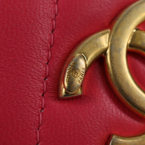 CHANEL Choco Bar Chain Shoulder Pouch Lamb Skin Pink Gold CC Auth LNZ440SAM