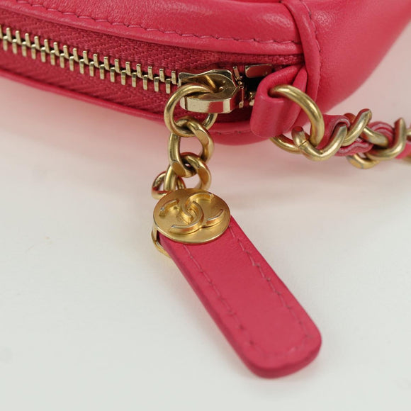 CHANEL Choco Bar Chain Shoulder Pouch Lamb Skin Pink Gold CC Auth LNZ440SAM
