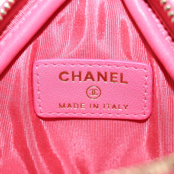CHANEL Choco Bar Chain Shoulder Pouch Lamb Skin Pink Gold CC Auth LNZ440SAM
