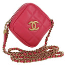CHANEL Choco Bar Chain Shoulder Pouch Lamb Skin Pink Gold CC Auth LNZ440SAM-1