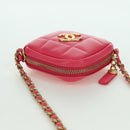 CHANEL Choco Bar Chain Shoulder Pouch Lamb Skin Pink Gold CC Auth LNZ440SAM-6