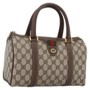 GUCCI GG Supreme Web Sherry Line Boston Bag PVC Beige Gold 40 02 006 Auth LNZ451-1