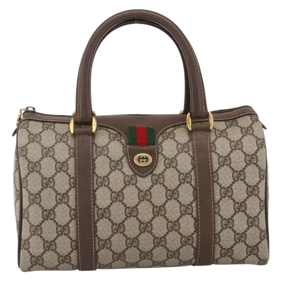 GUCCI GG Supreme Web Sherry Line Boston Bag PVC Beige Gold 40 02 006 Auth LNZ451