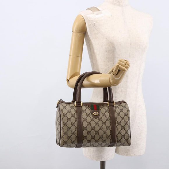 GUCCI GG Supreme Web Sherry Line Boston Bag PVC Beige Gold 40 02 006 Auth LNZ451