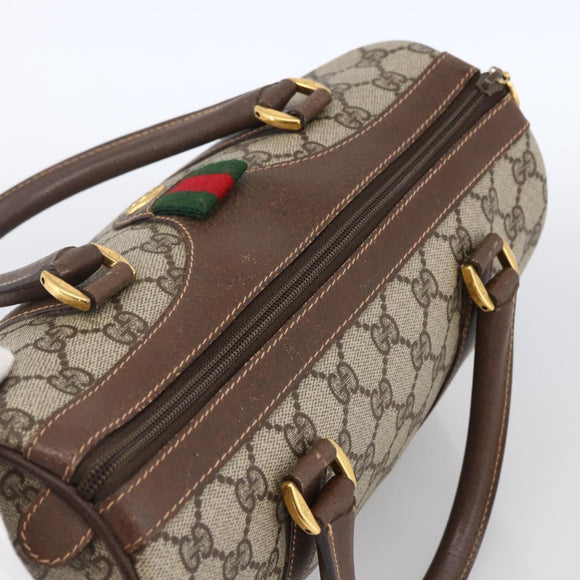 GUCCI GG Supreme Web Sherry Line Boston Bag PVC Beige Gold 40 02 006 Auth LNZ451