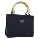 PRADA Metal Handle Hand Bag Nylon Black Gold Auth LNZ454V-1