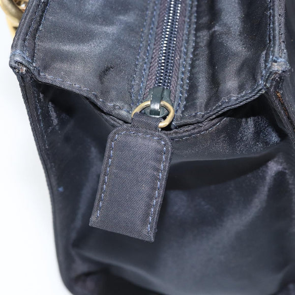 PRADA Metal Handle Hand Bag Nylon Black Gold Auth LNZ454V