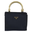 PRADA Metal Handle Hand Bag Nylon Black Gold Auth LNZ454V-2