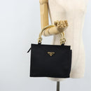 PRADA Metal Handle Hand Bag Nylon Black Gold Auth LNZ454V-24