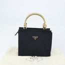 PRADA Metal Handle Hand Bag Nylon Black Gold Auth LNZ454V-25
