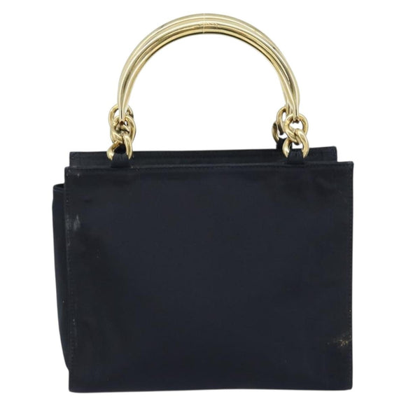 PRADA Metal Handle Hand Bag Nylon Black Gold Auth LNZ454V