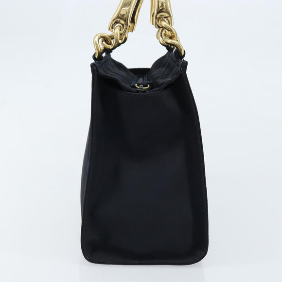 PRADA Metal Handle Hand Bag Nylon Black Gold Auth LNZ454V