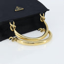 PRADA Metal Handle Hand Bag Nylon Black Gold Auth LNZ454V-7