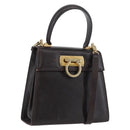 Salvatore Ferragamo Gancini Hand Bag Leather 2way Dark Brown Gold Auth LNZ456-1