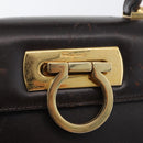 Salvatore Ferragamo Gancini Hand Bag Leather 2way Dark Brown Gold Auth LNZ456-19