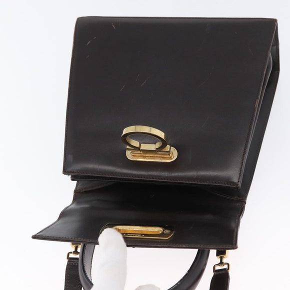 Salvatore Ferragamo Gancini Hand Bag Leather 2way Dark Brown Gold Auth LNZ456