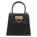 Salvatore Ferragamo Gancini Hand Bag Leather 2way Dark Brown Gold Auth LNZ456-13
