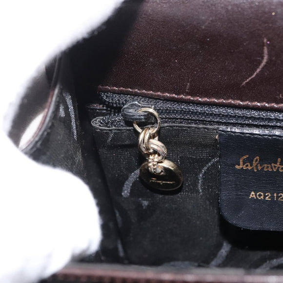 Salvatore Ferragamo Gancini Hand Bag Leather 2way Dark Brown Gold Auth LNZ456